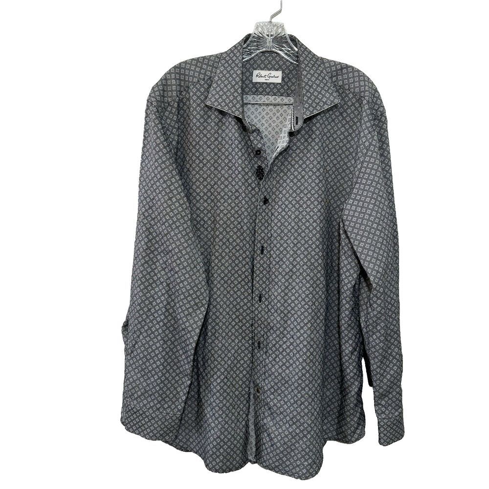 Robert Graham Mens 44 17.5 Long Sleeve Button Down Black/Gray Floral Shirt